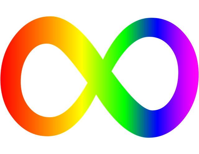 Neurodiversity rainbow infinity symbol.

